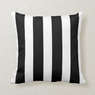 Coussin Carreau chic rayé vertical noir et blanc