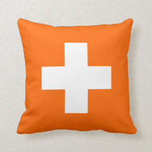 Coussin Carreau croisé suisse orange et blanc