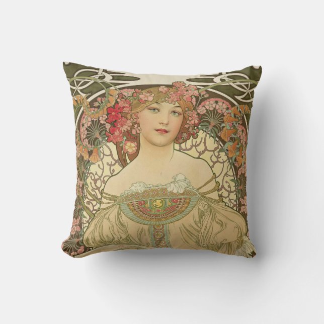 Coussin Carreau d'Alphonse Mucha de fille de Champagne (Recto)