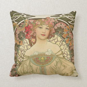 Coussin Carreau d'Alphonse Mucha de fille de Champagne