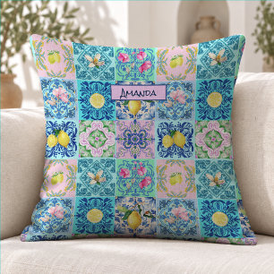 Coussin Carreau d'Amalfi Azulejo Sicilien Turquoise d'Été