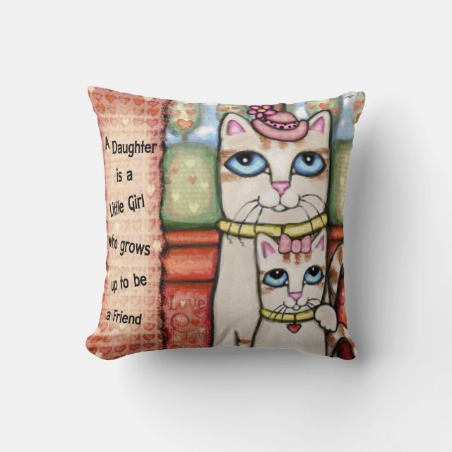 Coussin Carreau d'amour de chats de mère et de fille (Recto)