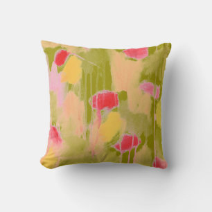 Coussin Carreau d'art abstrait de jaune de rose de vert