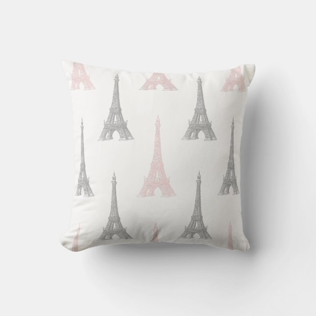 Coussin Carreau de blanc gris de rose de Tour Eiffel de (Recto)