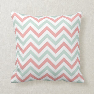 Coussin Carreau de Chevron {menthe et corail}