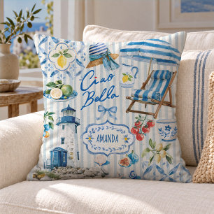 Coussin Carreau de Citron en Majolique Bleu Turquoise Élég
