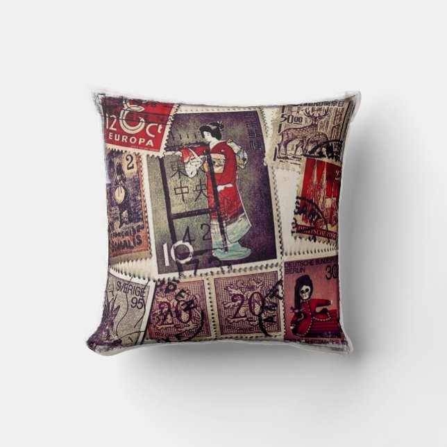 Coussin Carreau de collection de timbre (Recto)