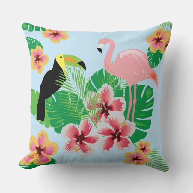 Coussin Carreau de coton de toucan de Flamant rose (Recto)
