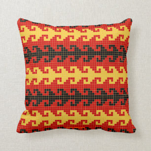 Coussin Carreau de "crochet" - rouge/noir/jaune - carré