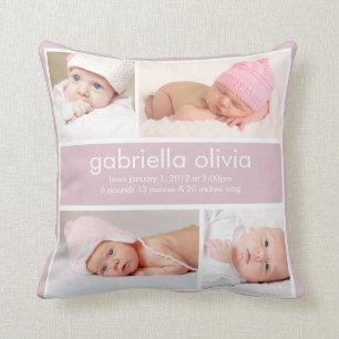 Coussin Carreau de faire-part de naissance de lavande