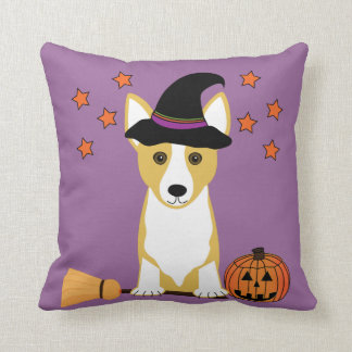 Coussin Carreau de Halloween de sorcière de corgi