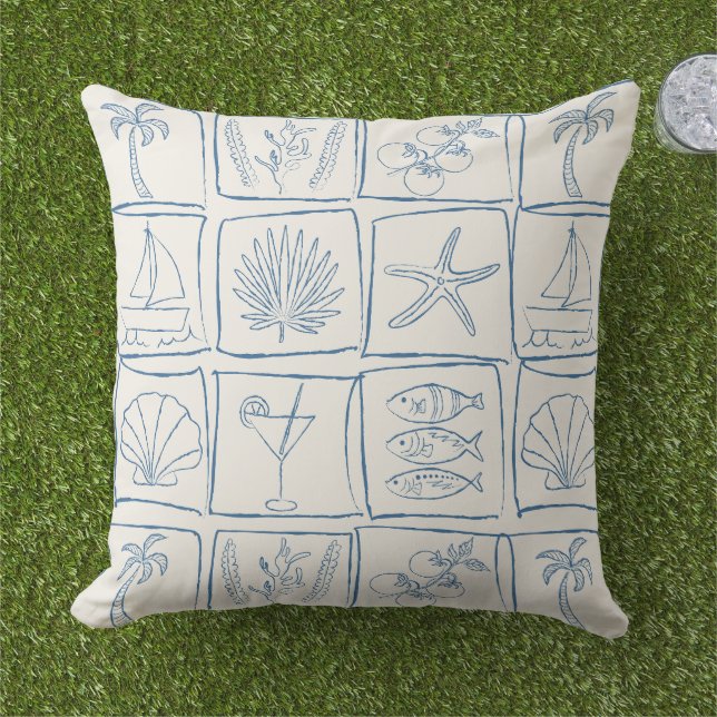 Coussin Carreau de Lin Rustique Méditerranéen de la Côte C (Herbe)