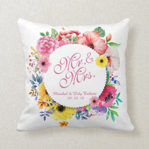 Coussin Carreau de M. et de Mme Elegant Floral Wedding  