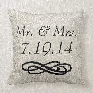 Coussin Carreau de M. et de Mme Wedding Linen Burlap