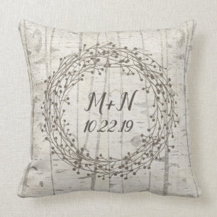 Coussin Carreau de mariage de monogramme de guirlande en