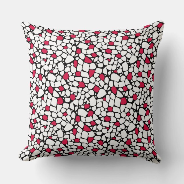 Coussin Carreau de mosaïque abstrait rouge blanc noir moti (Recto)