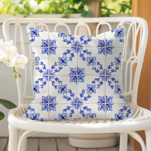 Coussin Carreau de mosaïque vintage portugais bleu