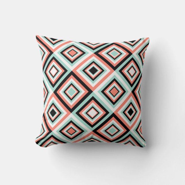 Coussin Carreau de motif de diamant de corail et de menthe (Recto)