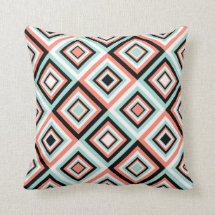 Coussin Carreau de motif de diamant de corail et de menthe