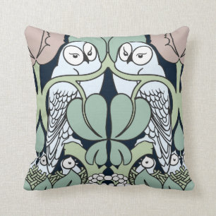 Coussin Carreau de motif de nid de hiboux de Nouveau d'art