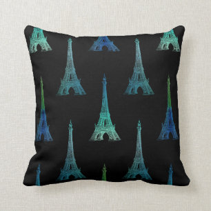 Coussin Carreau de noir bleu de Tour Eiffel de Paris