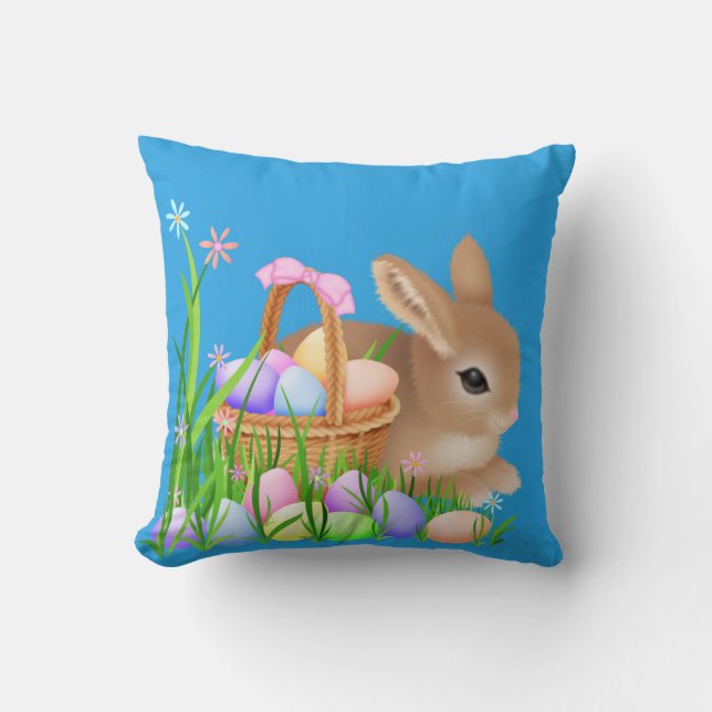 Coussin Carreau de panier d'amusement de vacances de lapin (Recto)