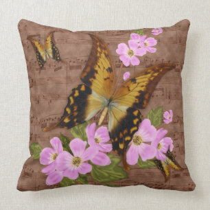 Coussin carreau de papillon dans le brun, avec la valse