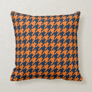 Coussin Carreau de pied-de-poule d'orange/marine