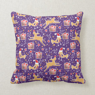 Coussin Carreau de pourpre de renne et d'oiseau de Noël