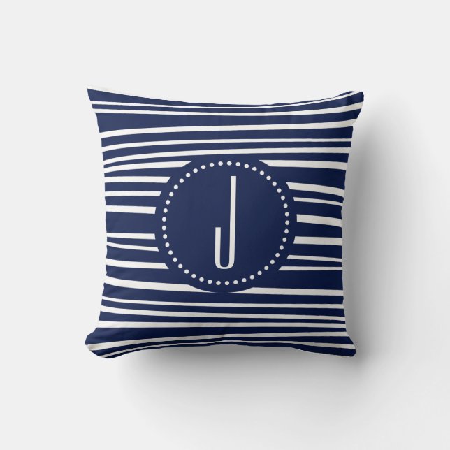 Coussin Carreau de rayure bleue de monogramme (Recto)