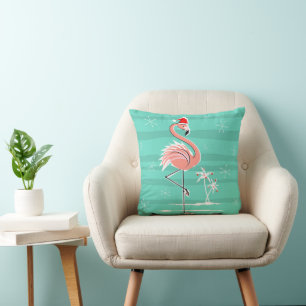 Coussin Carreau de rayure de Flamant rose de Noël