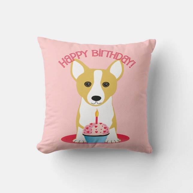 Coussin Carreau de rose d'anniversaire de corgi (Recto)