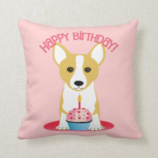 Coussin Carreau de rose d'anniversaire de corgi