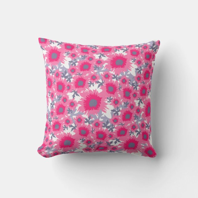 Coussin Carreau de rose de pavot, gris et blanc (Recto)