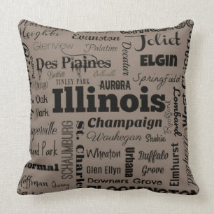 Coussin Carreau de typographie de l'Illinois dans le taupe