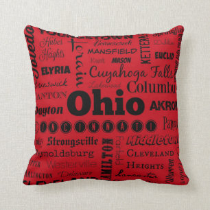 Coussin Carreau de typographie de villes de l'Ohio en