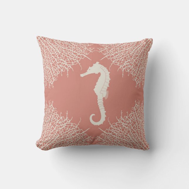 Coussin Carreau décoratif avec l'hippocampe et le corail (Recto)