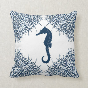 Coussin Carreau décoratif avec l'hippocampe et le corail