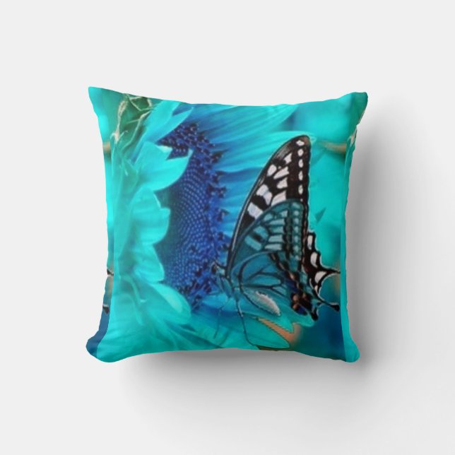 Coussin Carreau décoratif bleu de papillon (Recto)
