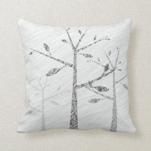 Coussin Carreau décoratif de silhouette d'oiseaux d'arbre