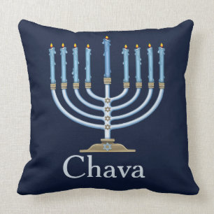 Coussin Carreau décoratif personnalisé par Menorah bleu