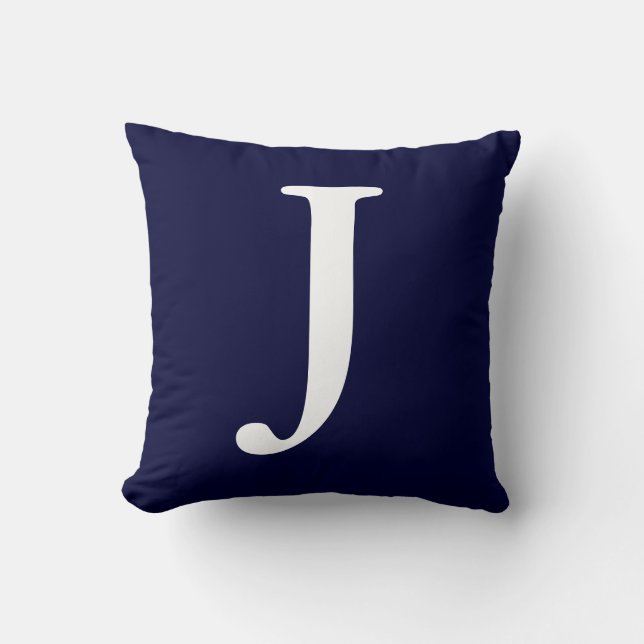 Coussin Carreau décoré d'un monogramme blanc du bleu (Recto)