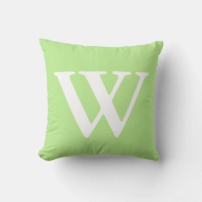 Coussin Carreau décoré d'un monogramme blanc vert en bon (Recto)