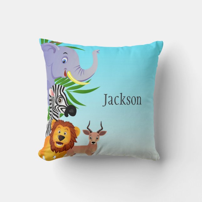 Coussin Carreau d'enfants d'animaux de jungle (Recto)