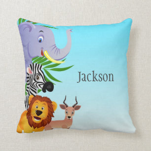Coussin Carreau d'enfants d'animaux de jungle