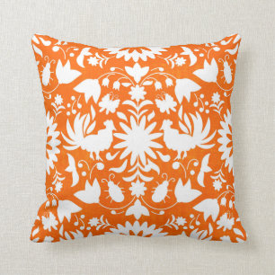 Coussin Carreau d'impression d'Otomi, orange et blanc de