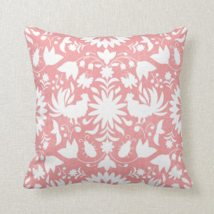 Coussin Carreau d'impression d'Otomi, rose et blanc de