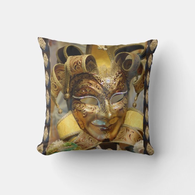 Coussin Carreau d'or de masque de carnaval de Venise (Recto)