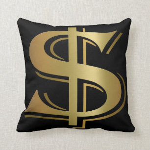 Coussin Carreau d'or géant de symbole dollar