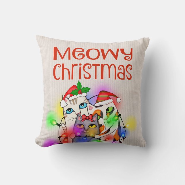 Coussin Carreau drôle de vacances de chats de Noël (Recto)
